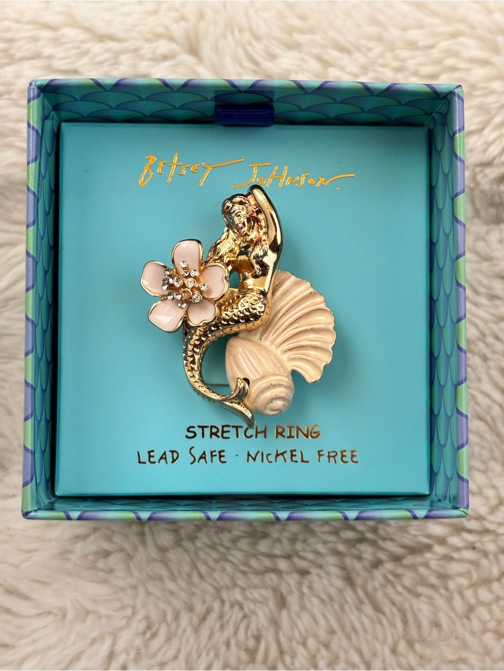 Betsey Johnson Gold Mermaid Ring with Soft Pink Flower